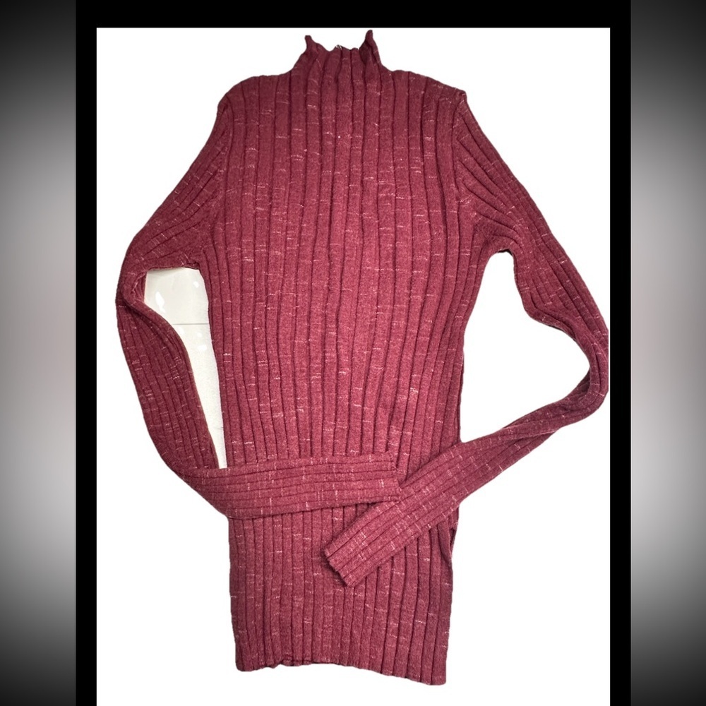 TOPSHOP Women's Ribbed Stretch Knit Sweater Burgundy Sz 12 NWT